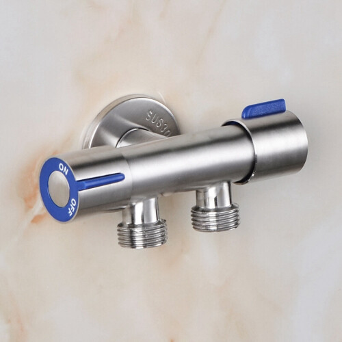 G1/2 x 1/2 304 Stainless Steel One Into Two Three-Way Angle Valve, Double Handle Double Control Single Cold Multi-Function Faucet 2