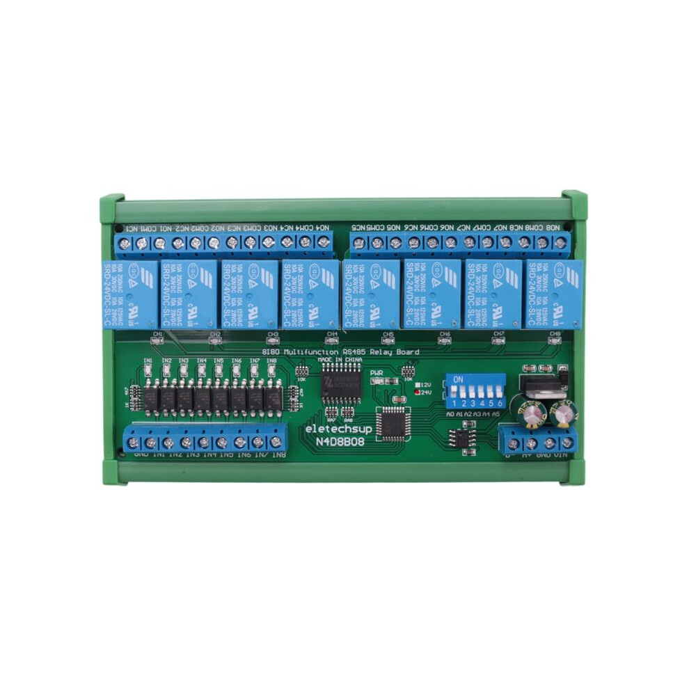 24V 8 Ch Rs485 Relay Board Modbus Rtu Uart Remote Control Din35 Rail Box For Plc Automation Control 4711307523586