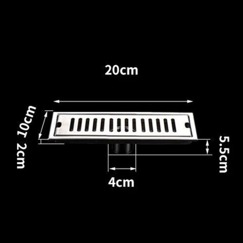 2X Rectangular Linear Shower Floor Drain Long Linear Drainage Channel Drain for Hotel Bathroom Kitchen Floor 20cm