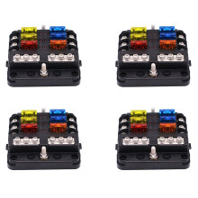 4X Bloque de Fusibles Impermeable de 6 Vías, con Indicador LED 12 Circuitos con Caja de Fusibles Marina Negativa para 12 / 24V Coche RV