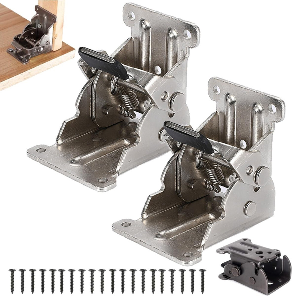 Heavy Duty Folding Table Hinges 90 Selflocking Steel Brackets With Screws 500Lb Capacity 2Pcs Silver 9174973025795