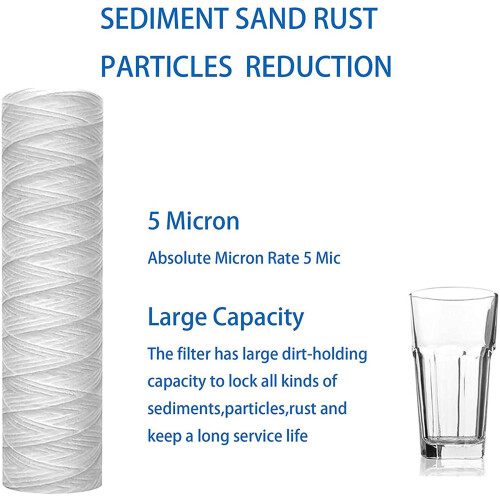 12 St 5 Mikrometer Sträng SåRvattenfilter Universal Bytespatron för Hela Huset Sedimentfilter 10 Tum 2