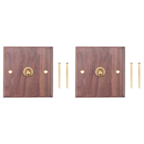 2X Retro American Industrial Style Light  Socket, Solid Wood Brass Toggle  Plate, Antique Home Stay