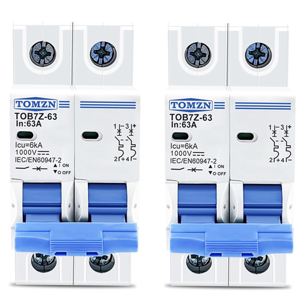 2X Tomzn 2P 1000V Solar Circuit Breaker Mcb Circuit Breaker For Pv System, 63A 6031726578447