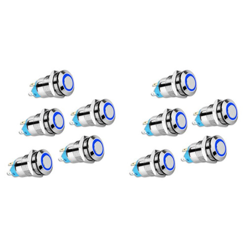 10PCS 12mm Latching Push Button  High Round Cap, Waterproof Metal Push Button  with 12V/24V  Light 1