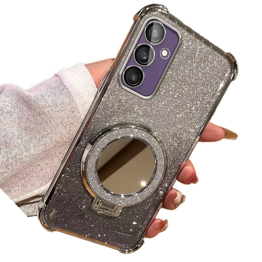 Glitter Case With Mirror Kickstand Clear Protective Bumper Cover For Samsung Galaxy A25 5G Silver 9169991075013