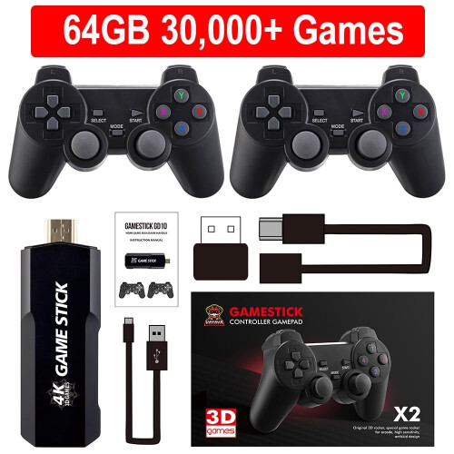 Retro Game Console with 30000 Games, Dual Wireless Controllers, 4K HDMI Output, 64G Black 1