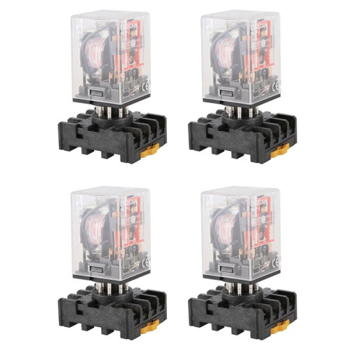 4X MK2P-I Clear Shell DPDT AC220V Coil Power Relay Socket Base