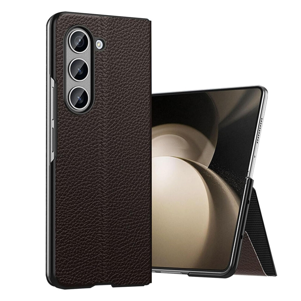 Leather Case For Samsung Galaxy Z Fold 6, Magnetic Shockproof Flip Cover With Stand, Brown 9073542362500