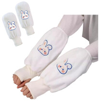 Arm Warmers Plush Sleeves with Elastic Ends, Thumb Hole, Cute White Rabbit, Winter 1 Pair
