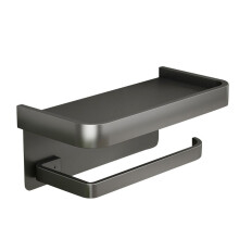 Recessed Toilet Paper Holder with Shelf, Gun Grey Modern Design for Mega Rolls, Adhesive Wall Mount