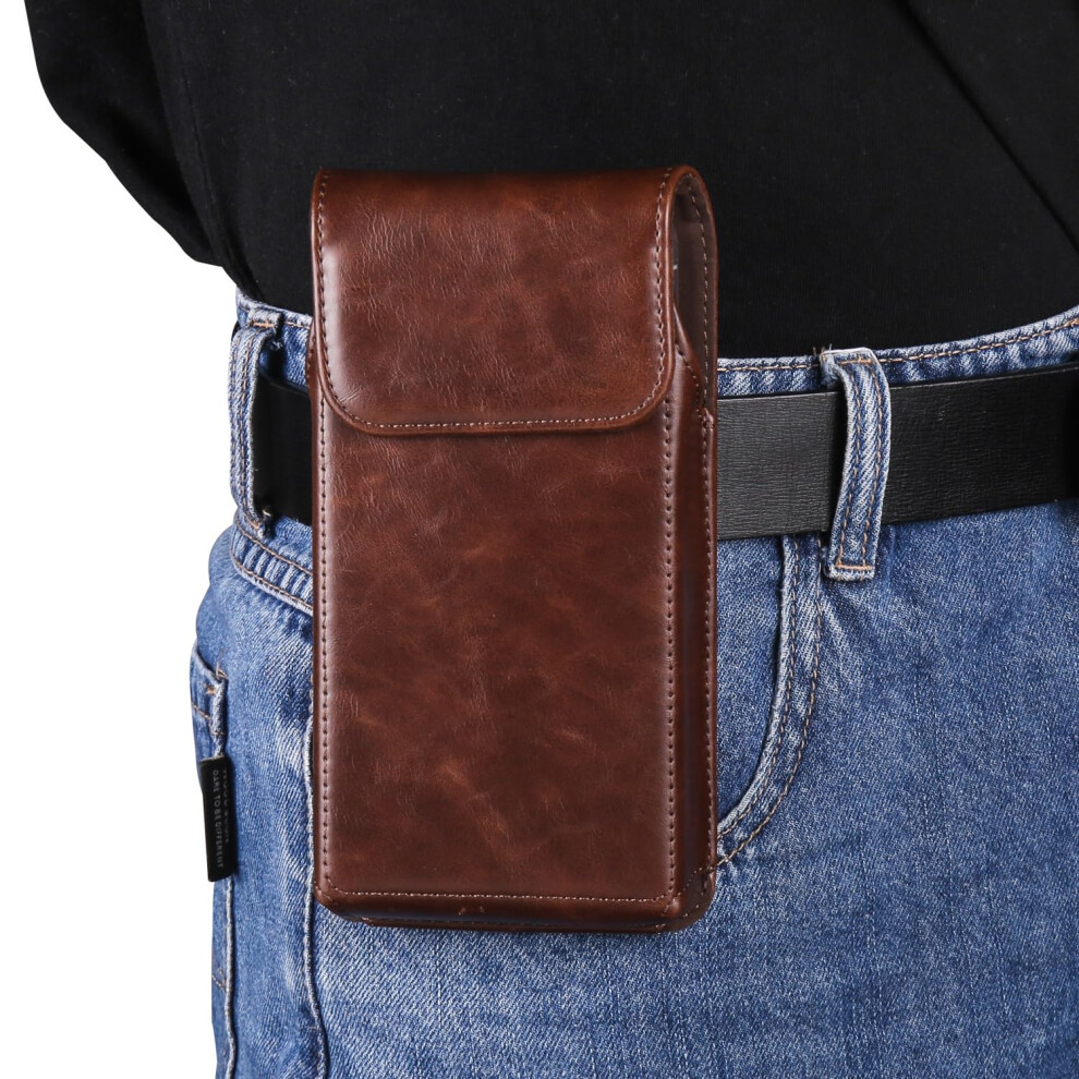 Leather Phone Holster With Belt Clip, Magnetic Closure Pu Case Universal Fit For Iphone And Samsung 9330225031796