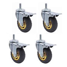 5 Inch Industrial Swivel Casters with Brake M12 Threaded Stem, Heavy Duty TPR Wheels, Set of 4