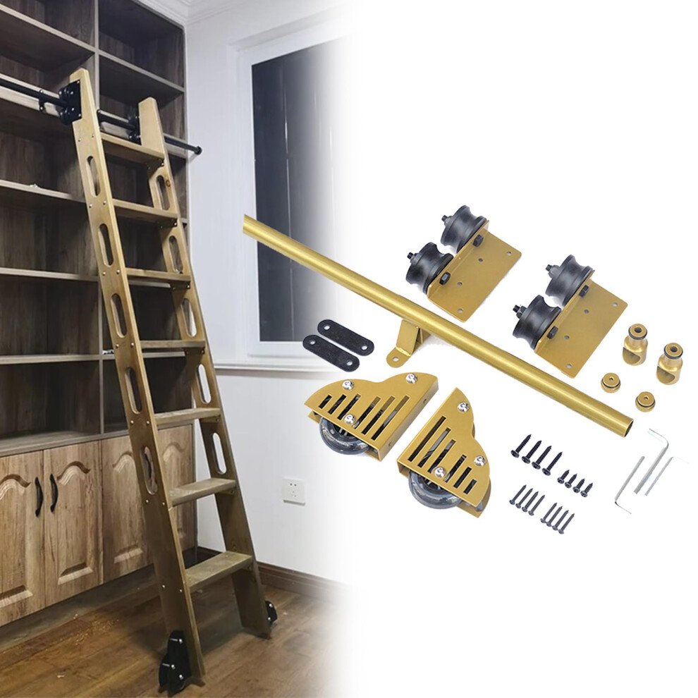 Sliding Ladder Hardware Kit with 16ft Adjustable Track, HeavyDuty Steel, Smooth Glide Library Rail