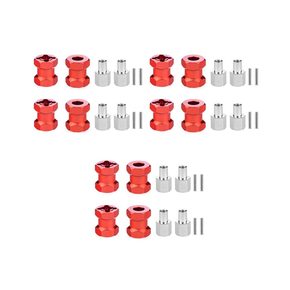 12X Rc Car Metal 12Mm Wheel Hex Hub 15Mm Extension Coupler For Axial Scx10 D90 Cc01 F350 1/10 Rc Crawler- Red 4712412610093