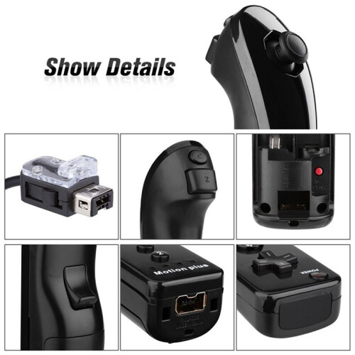 2 in 1 Remote & Nunchuck Controller Remote Controller Gamepad for   Console Joystick Joypad Black 2