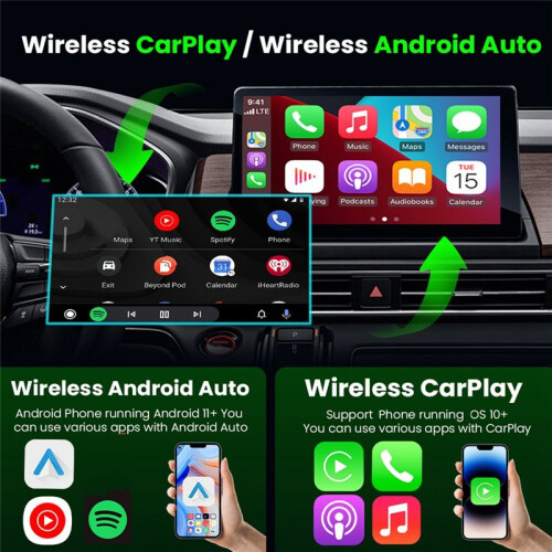 Dongle 2 In 1 per CarPlay e Android Auto Cablato e Wireless, 2.4/5G WiFi e  5.0 per Auto con CarPlay e Android Auto Cablati 2