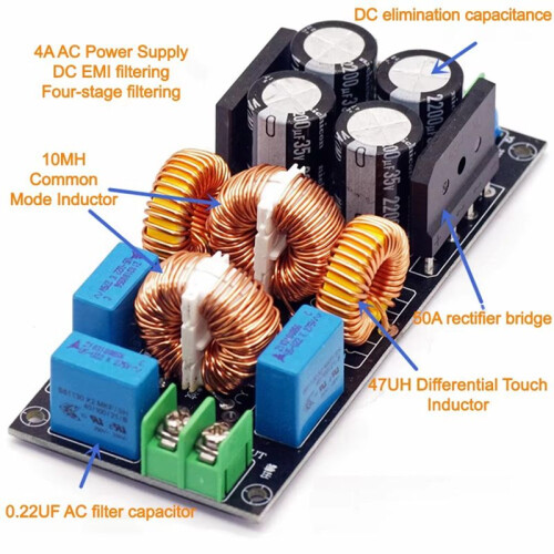 AC EMI Filter Audio Power Amplifier EMC EMI Electromagnetic Interference Purify Power  Differential Mode Common, 4A 1