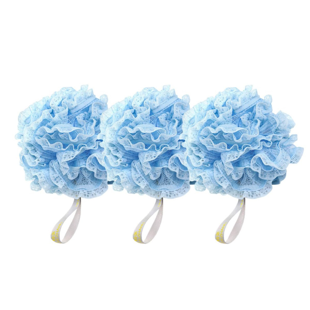 Bath Sponge Set of 3 Blue Mesh Shower Pouf for Deep Cleansing and Gentle Skin Exfoliation