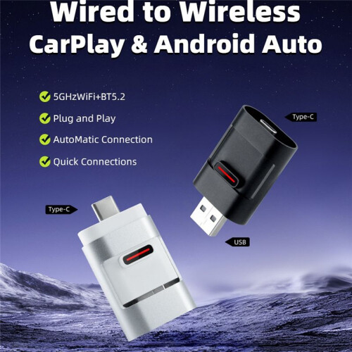 2in1 AI  Box Car Intelligent Systems Wireless CarPlay Dongle Wireless Android Auto Adapter White 2