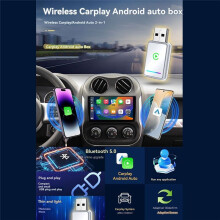 2in1 Wireless Carplay Adapter USB Dongle Carplay & Android Auto Adapter Plug and Wired Carplay to Wireless B