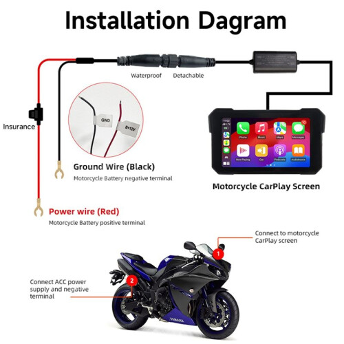 5inch Motorcycle Portable Navigation Wireless Carplay for Android Auto Multimedia Player Waterproof Display Screen