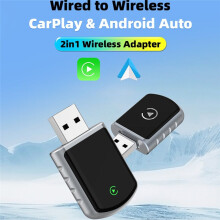 2 w 1 Bezprzewodowy CarPlay Dongle Bezprzewodowy Android Auto Adapter AI Box do Samochodu z Przewodowym CarPlay