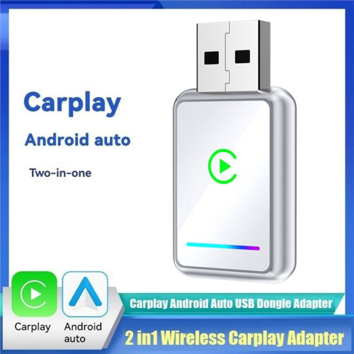 2IN1 Wireless CarPlay Android Auto USB Adapter Dongle   Box Plug  Converts Wired Carplay to Wireless A 2