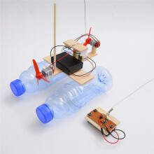 3X Assembled Wind Turbine Model Boat Wooden Remote Control Boat DIY Science Educational Toys Gift Model