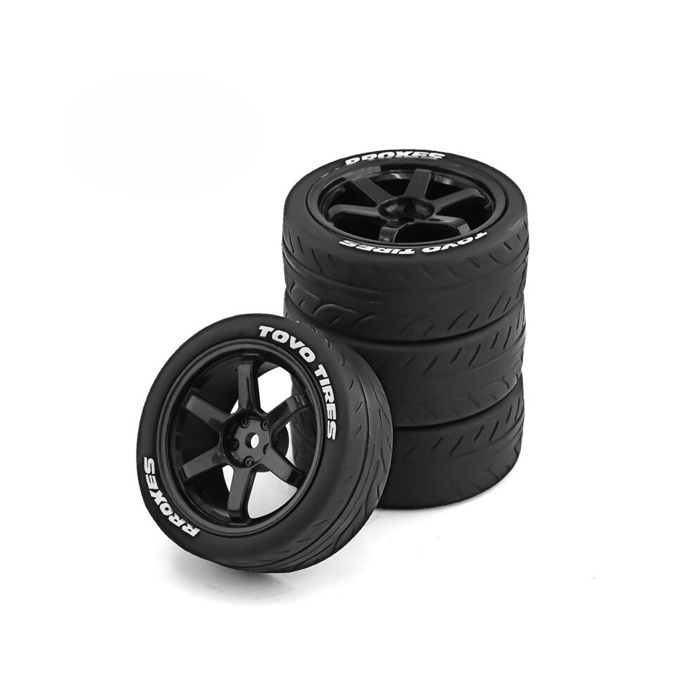 4Pcs 1/10 Rc Racing Car Tires Road Touring Drift Car Tyre Wheel For Tt01 Tt02 Ta06 Xv-01 Ptg-2, Black 4711520384834