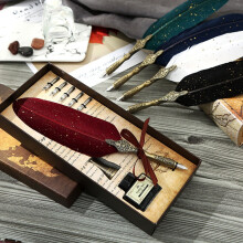 Feder Stift und Tinte Satz Vintage Quill Tauchstift Schreiben Tinten Spitzen Satz Kalligraphie Satz Geschenke für AnfäNger (Rot)