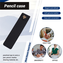 Genuine Leather Pen Pouch Holder Single Pencil Bag Pen Case with Snap Button for Rollerball Fountain Ballpoint Pen-Black