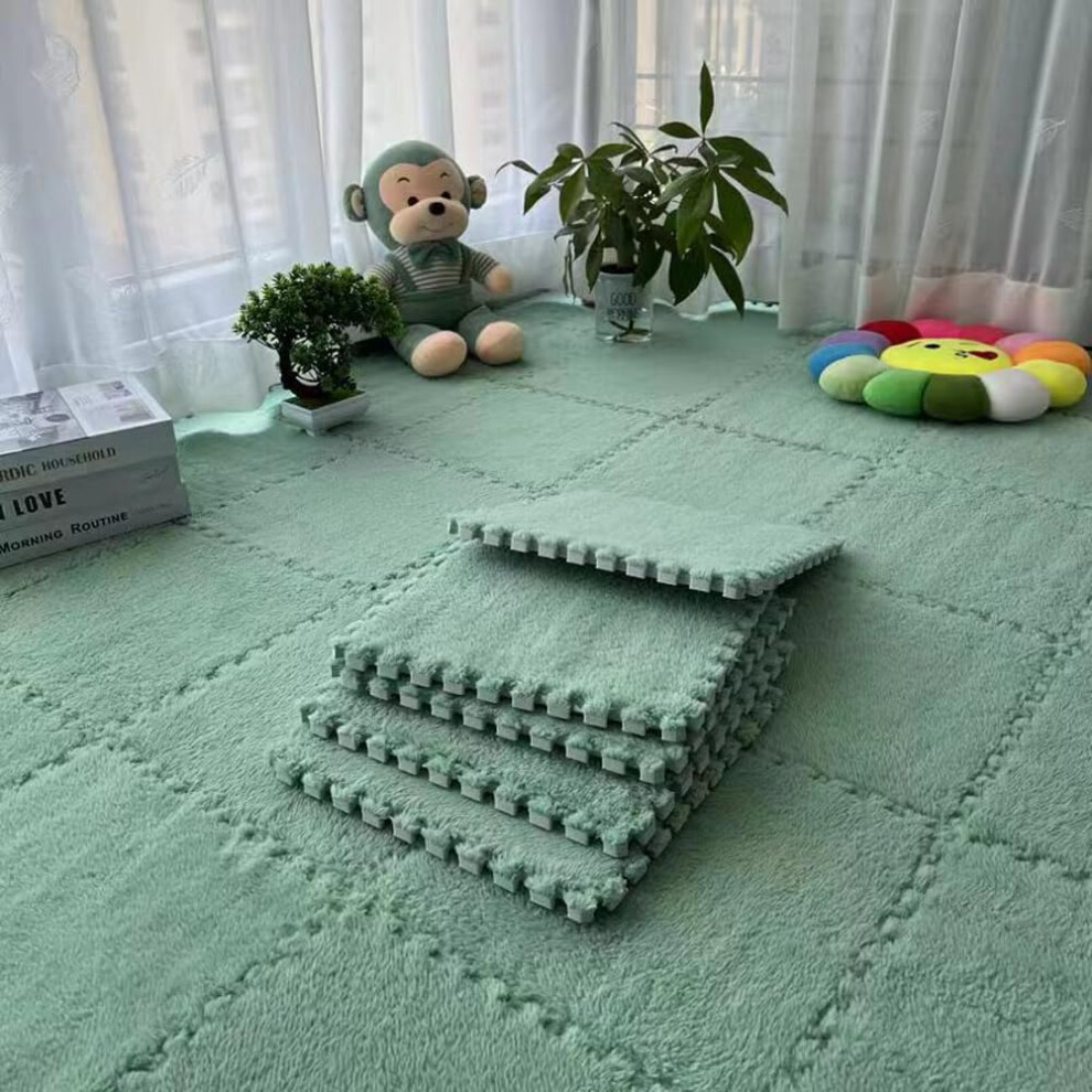 Foam Play Mat Soft Plush Surface 12X12 Matcha Interlocking Carpet Tiles For Nursery Gym Green