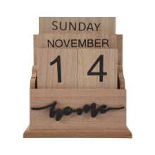 Wooden Flip Desk Blocks Calendar,Perpetual Plank/Table Calendar Display,for Home/Office Decoration,11.5X6.5X14.5CM,A