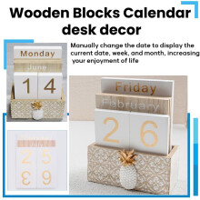 Wooden Flip Desk Blocks Calendar,Perpetual Plank/Table Calendar Display,for Home/Office Decoration,11.5X6.5X14.5CM,C
