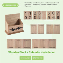 Wooden Flip Desk Blocks Calendar,Perpetual Plank/Table Calendar Display,for Home/Office Decoration,11.5X6.5X14.5CM,A