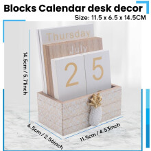 Wooden Flip Desk Blocks Calendar,Perpetual Plank/Table Calendar Display,for Home/Office Decoration,11.5X6.5X14.5CM,C
