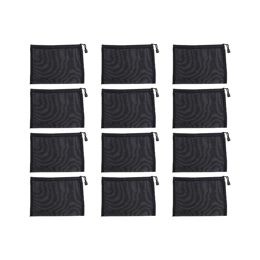 12 Pieces Mesh Bags Black Mesh Zipper Pouch Makeup Bags Cosmetic Travel Organizer Bags Pencil Case