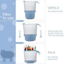 3 Pieces Telescopic Pencil Case Standing Stationery Pencil Holder Canvas Dual-Use - Stand Pencil Bags with Zipper A