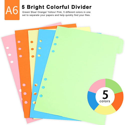 10 Sets A6 Subject Dividers Paper Sheet, Punched File Card Dividers,Tabbed Index Divider for Notebook Insert Planner
