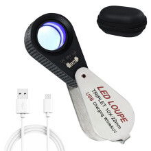 10x Jewelers Loupe with UV & LED Lights, Rechargeable 10x Loupe Magnifier 22mm Optical Glass Triplet Lens Jewelry Loupe