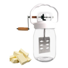 Manual Glass Butter Churner with Wooden Handle 1.5L Capacity Manual Mason Jar Butter Churns Hand Crank with Wooden