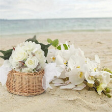 Cesto di Fiori In Vimini In Stile Pastorale con Manico In Perla, Eleganti Accessori per Matrimoni e Decorazioni per La Casa, Cestino per Damigelle