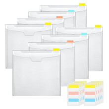 Horizontal Transparent File Bag PP Snap Bag Stationery Storage A5 Information Bag File Bag with Label (8 Pieces)