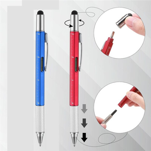 Men'S Tool Pen 6 in 1 Screwdriver Pen Bulk Multi-Function Pen with Refill Ruler Level Ballpoint Pen 2