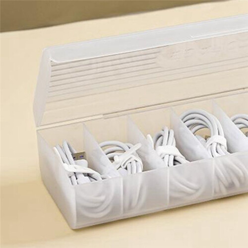 B-Transparent Data Cable Storage Box Plastic Data  Storage Container for Desk Headset Stationery Storage