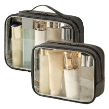 Clear Toiletry Bag,Water-Repellent Pvc Makeup Bag with Zippers,Clear Toiletry Bag for Women Transparent & Black