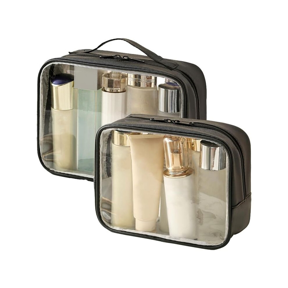 Clear Toiletry Bag,Water-Repellent Pvc Makeup Bag with Zippers,Clear Toiletry Bag for Women Transparent & Black