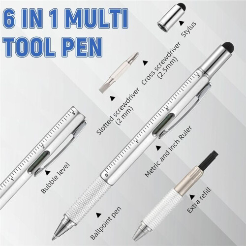 Men'S Tool Pen 6 in 1 Screwdriver Pen Bulk Multi-Function Pen with Refill Ruler Level Ballpoint Pen 1