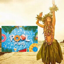 7X5FT/220X50cm Hawaii Swimming Pool Theme Background Fabric for Photography Children's Birthday Photo Banner Backdrops
